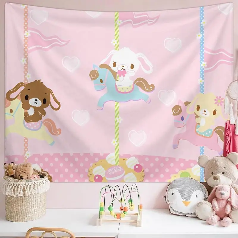 Cartoon Carousel Pattern Tapestry, Cute Animal Pattern Wall Hanging Tapestry, Wall Decor for Home Living Room Bedroom Dormitory Decoration Items Decorating