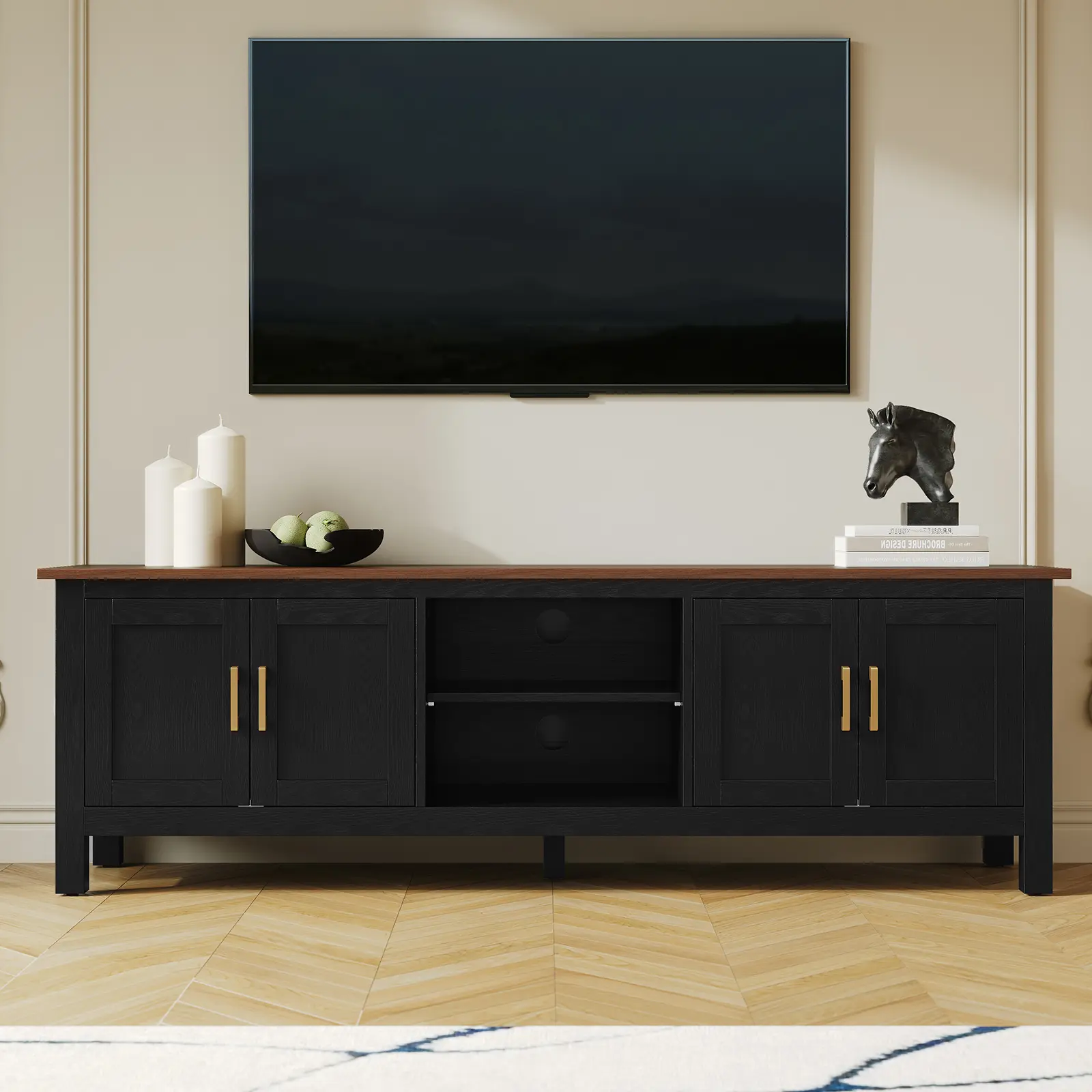 63-inch TV Stand with Storage, Adjustable Shelves, Cable Management, Sturdy MDF Frame, Modern Black Entertainment Center for Living Room, Bedroom, Office - Easy Assembly, Ample Space, Stylish and Durable Furniture Tv Console Cabinet