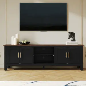 63-inch TV Stand with Storage, Adjustable Shelves, Cable Management, Sturdy MDF Frame, Modern Black Entertainment Center for Living Room, Bedroom, Office - Easy Assembly, Ample Space, Stylish and Durable Furniture