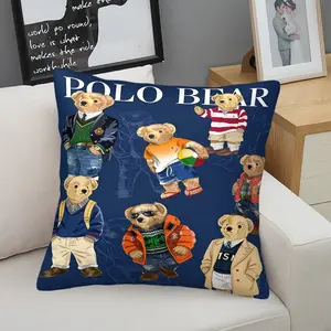 Soft short plush pillow with teddy bear print pattern, multiple patterns, soft and skin friendly, suitable for comfortable home or travel, lazy style at home
