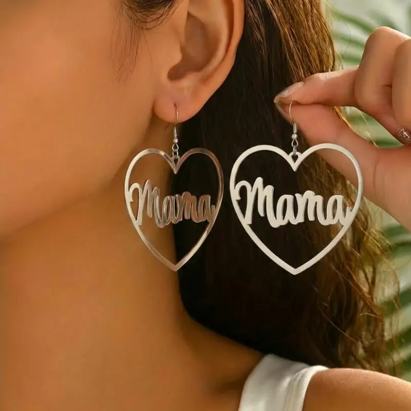 1PC（A Pair of ）New Spring And Summer Women'S Earrings Featuring Hollow Heart Shapes And The Word 'Mama', Designed in a Easy And Unique Heart Style. Perfect for  for Parties And Gatherings，mother's day gift