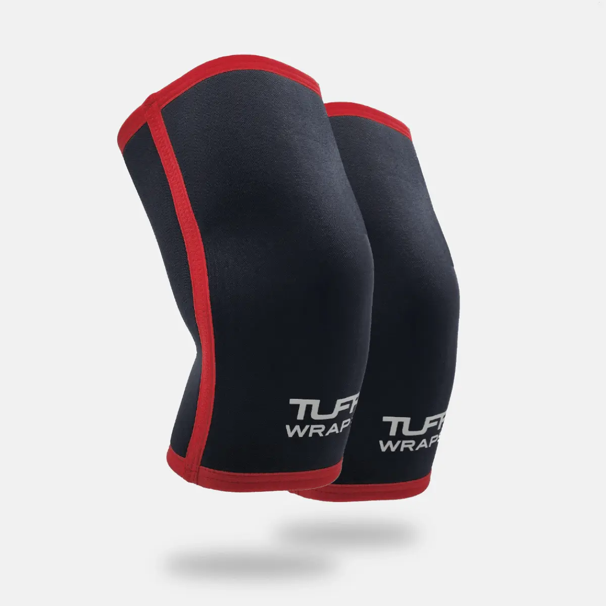 TuffWraps Competition 12-inch 7mm Neoprene Compression Knee Sleeves for Powerlifting and Squat Support (Pair, Black/Red), Weight Lifting, 12 Inches