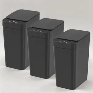 3-Pack BLACK Smart Trash Can Automatic Hands-Free! Wave/Kick/Knee Sensor, 12L/3.1Gal, 6in Ultra Slim, Sealed Odor Control Kitchen Bathroom Office (No Battery), Automatic Garbage Can, Smart Trash Bin