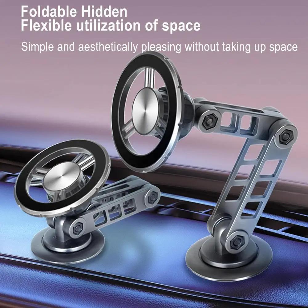 Magnetic Car Phone Holder 360 Rotatable with GPS, Foldable, Metal Mount, Durable Alloy, Hands-Free Phone Holder for Desk Use Folding Gun (Grey) Color