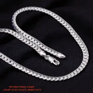 925 Silver Plated Curb Chain Necklace 5mm Necklace Length (19.69"/21.65"/23.62") | Nickel-Free & Tarnish-Resistant, Hip Hop Silver Chain, Perfect Gift for Men & Women, Shiny Silver Link Chain for Everyday Wear