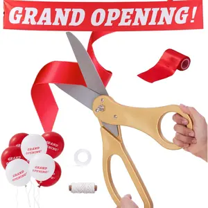 Ribbon  Ceremony Kit For Grand Opening Decorations 21" Elegant  Handled Giant  30ft Long 4" Wide Red Ribbon, 10ft Banner, 20 Red & White Balloons, Banner Rope, Balloon Rope