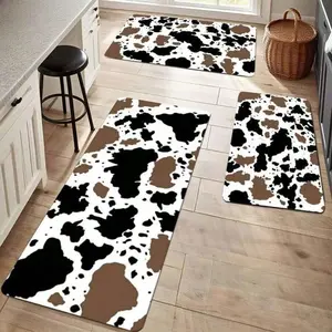 1/2/3PCS Cow Pattern Plush Rug  Featuring Black And Brown Spot Imagery  Soft  Warm  Versatile  Suitable For Living Room  Bedroom  Playroom  Farmhouse Decor  Western Theme  Cow Print Party  Rodeo Events  Country Style Atmosphere.