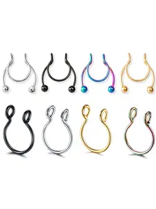 2/8Pcs 8mm Fake nose ring, no piercing. Simulated nose hole, color silver Black Golden Rose Gold nose clip type nose ring Non Piercing Jewelry