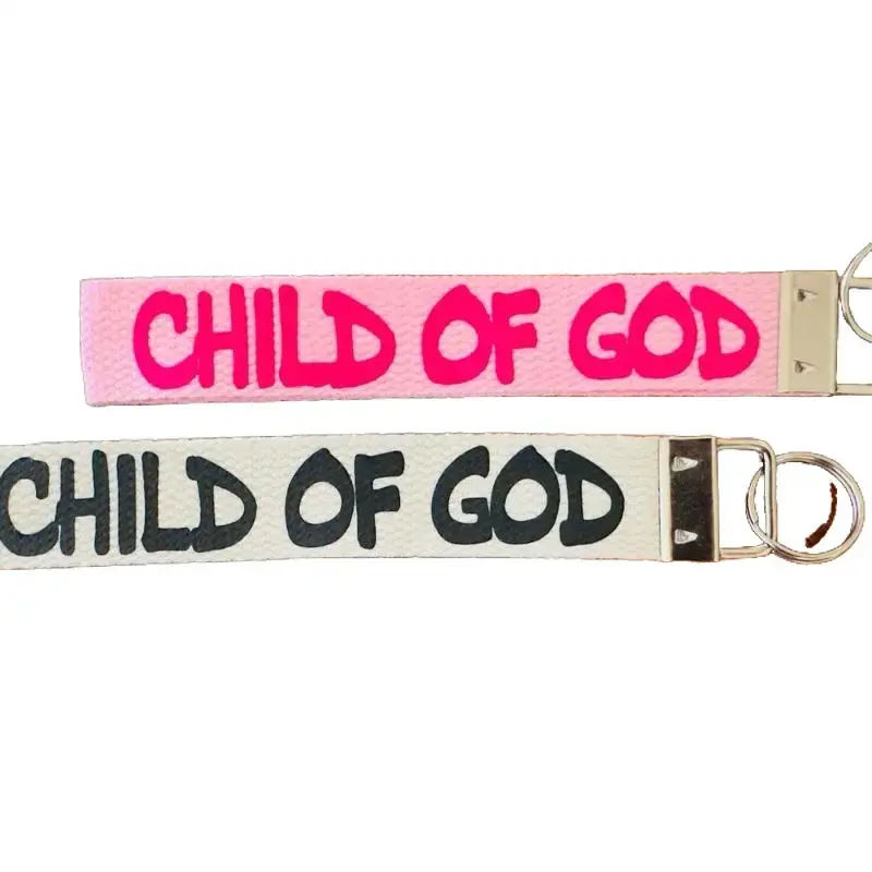 Wristlet Keychain with Christian 'Child of God' Lanyard Strap, Stainless Steel Carabiner, 6.5" Long Inspirational Keychain Accessory, Stainless Steel Keyring, Unisex, Keychain Holder