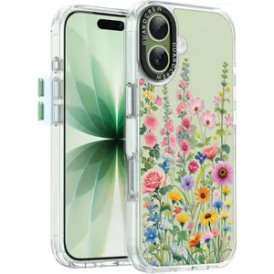 GuardCrew iPhone 17 Case Crashproof 11FT Military-Grade Drop Protection Anti-Yellowing Slim Clear TPU Bumper Cover with 3D Tactile Buttons for iPhone 17 Wildflowers