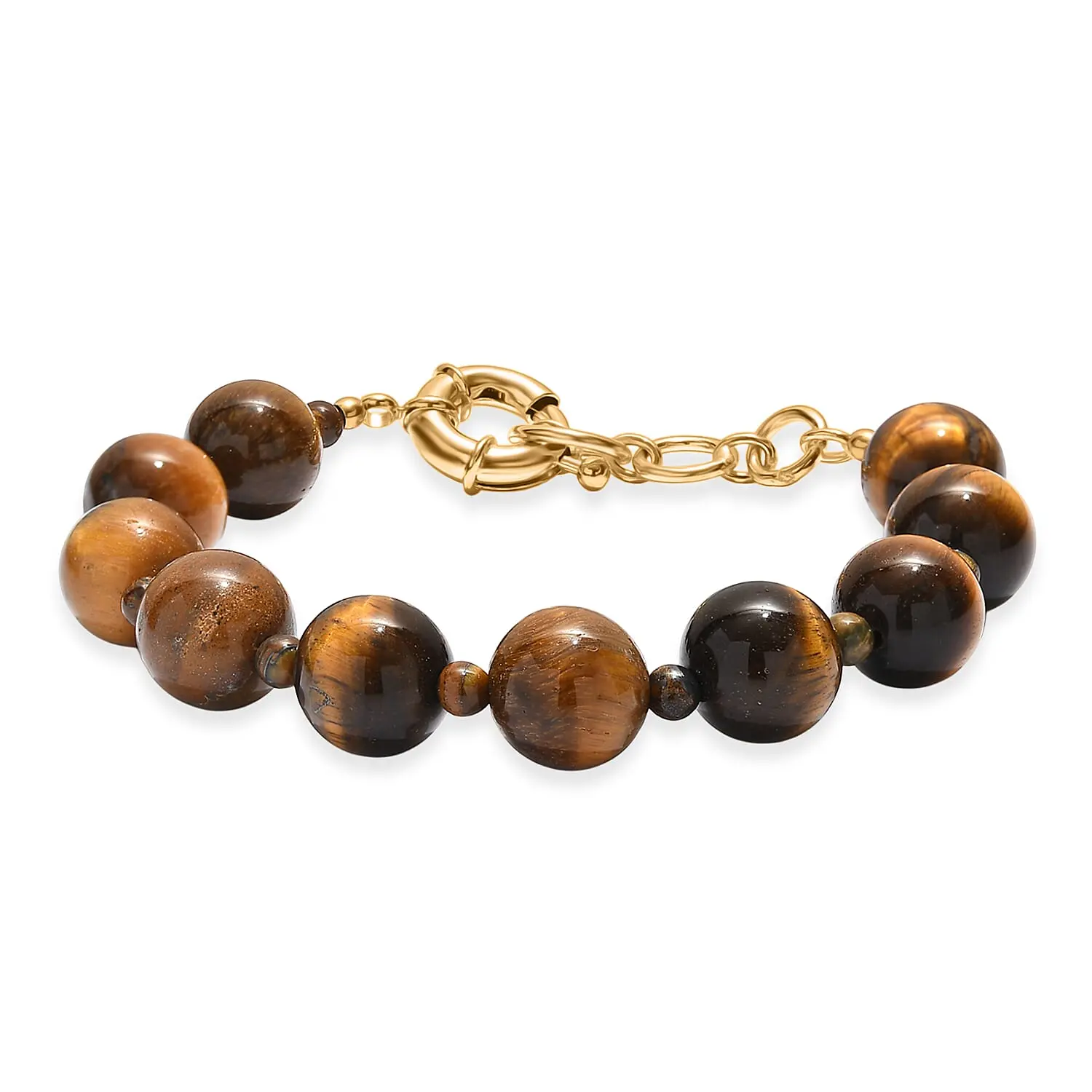 EverTrue Prremium Tigers Eye Bracelet in 18K YG Plated (7.25 In) 140.00 ctw