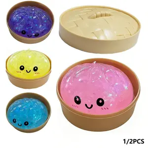 Dumpling Squishies, Glitter Dumpling Mystery Box, Colorful Dumplings Stress Balls Fidget Sensory Toy, Stocking Stuffers with Food Steamer Stretchy Desk Toys