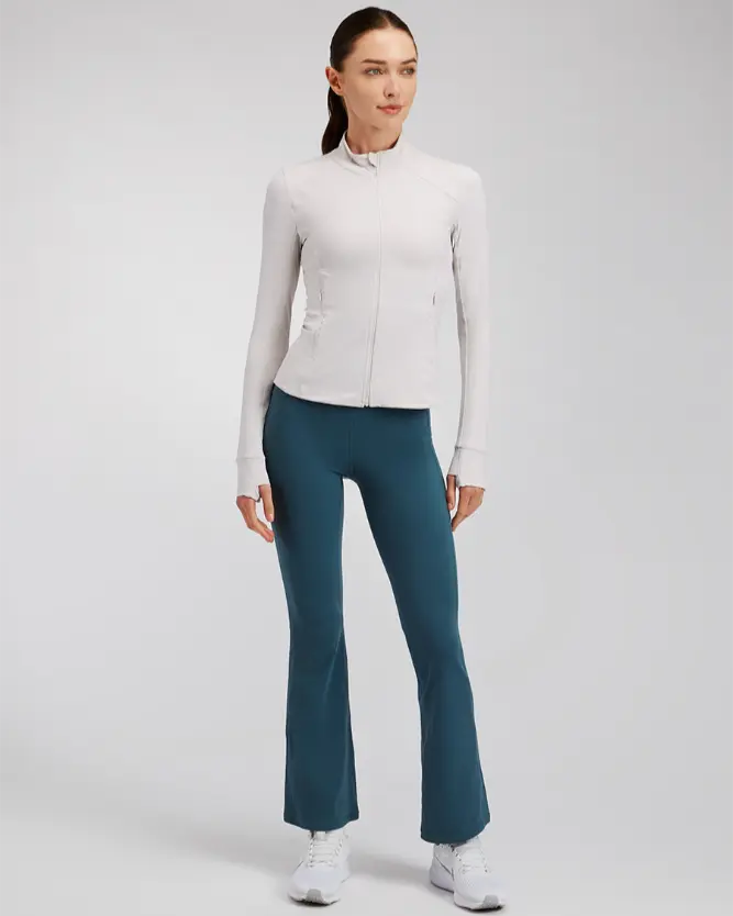 Women's Slim-Fit Full-Zip Athletic Jacket - Quick-Dry High-Stretch Breathable Activewear Top with Functional Invisible Zipper Pockets for Workout