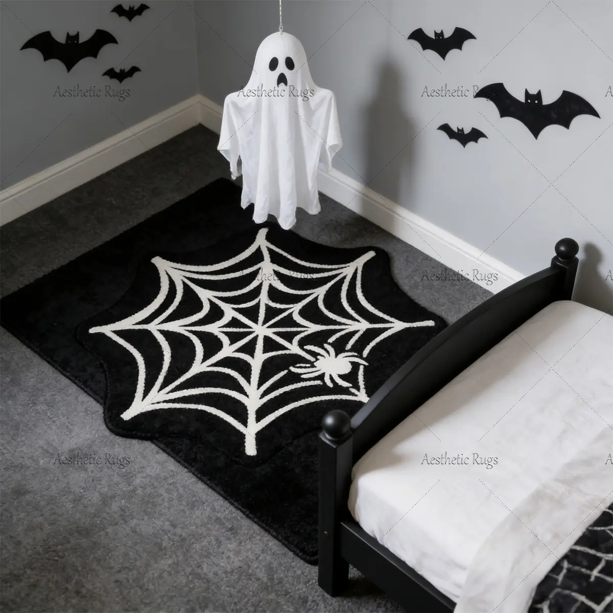 Gothic Spider Web Carpet, Soft Comfortable Plush Rug, Fluffy Bedroom Rug, Horror Atmosphere Home Decor, Hand Wash Only, Suitable for Living Room Bedroom, Washable Soft Rug, Fluffy Rugs, Fuzzy Decorative Rug