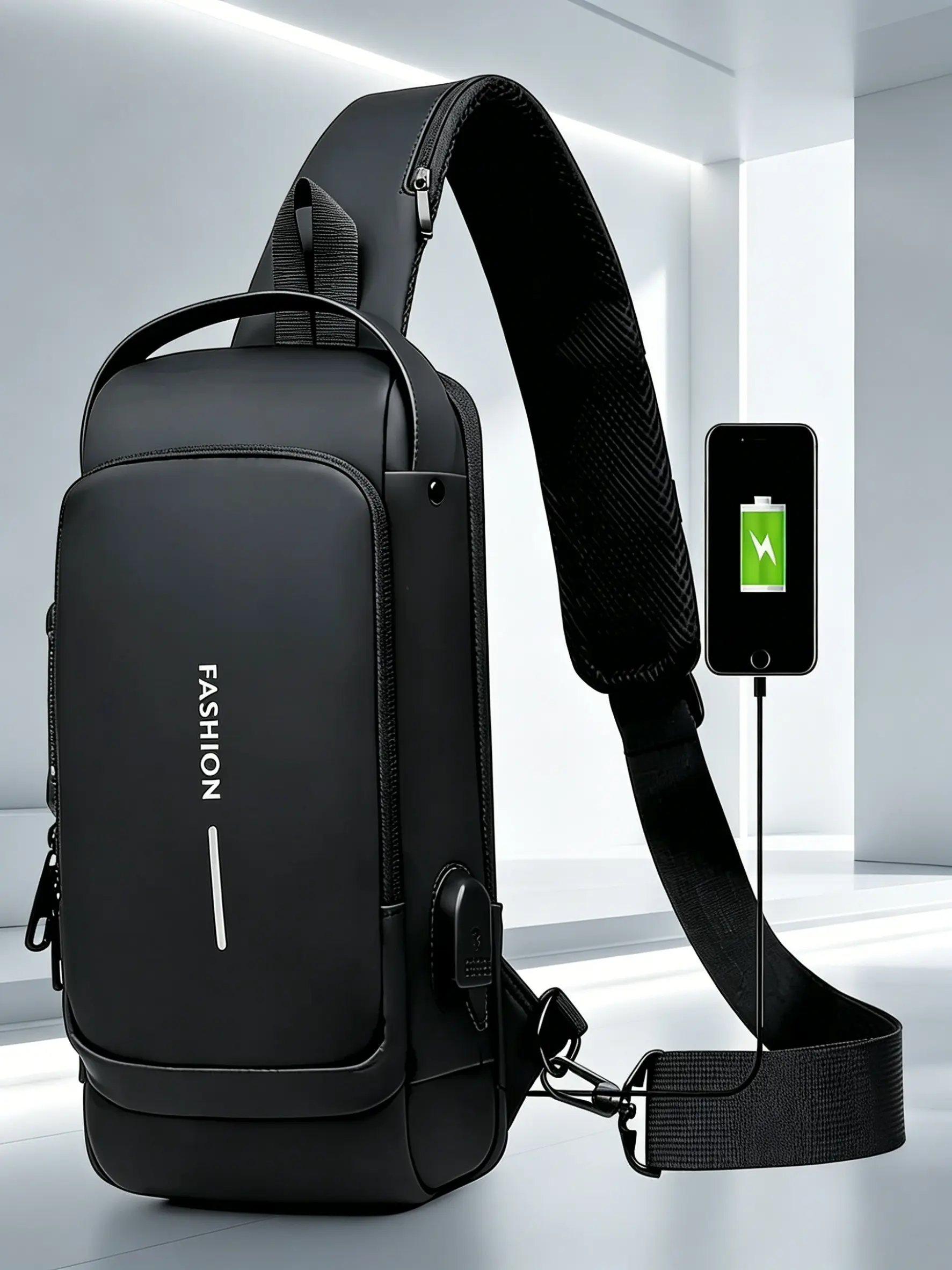 Stylish Anti-Theft Sling Backpack, Water-Resistant Chest Bag with USB Charging Port, Multifunctional Sling Bag, Versatile Bag, Multi-Pocket Crossbody Sling Bag for Men, Ideal for Commuting & Travel