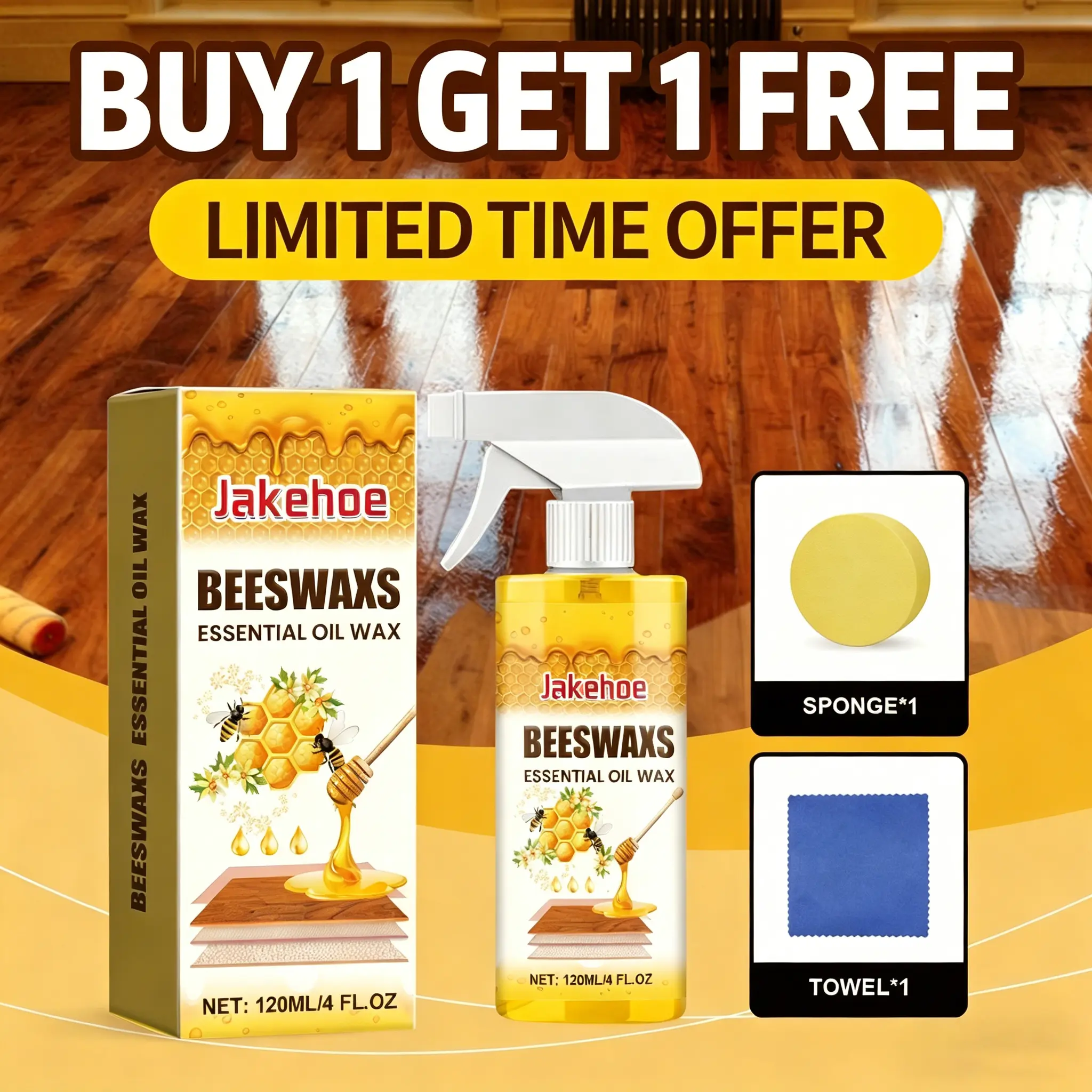Natural Beeswax Furniture Polish Spray 120ml, Wood Cleaner & Restorer for Daily Care, Multipurpose Wood Seasoning Wax for Tables, Cabinets and Floors, Non-Greasy Formula with Anti-Dust and Long-Lasting Deep Surface Protection, Household Items, Spray And G
