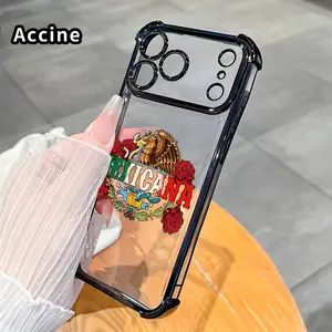 Compatible with iPhone 17 Pro Max 16 15 Plus Air 14 13 12 11 E Phone Case Mexican Heritage Emblem Four-Corner Drop-Resistant Electroplated Transparent TPU Soft Protective Cover Gift