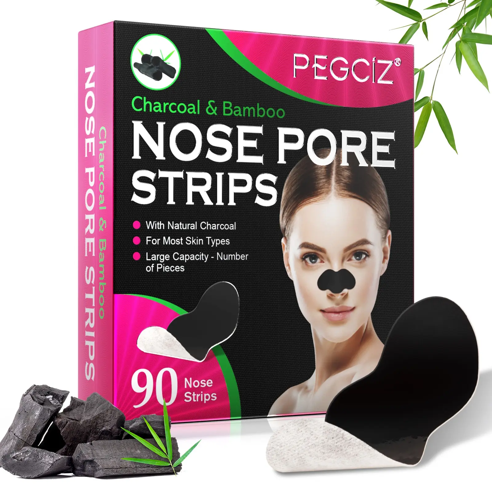 Pegciz Blackhead Remover Nose Patches 90 Pieces, Deep Cleansing for Women, Effective Acne Treatment, Gentle on Skin, Blackhead Nose Strips