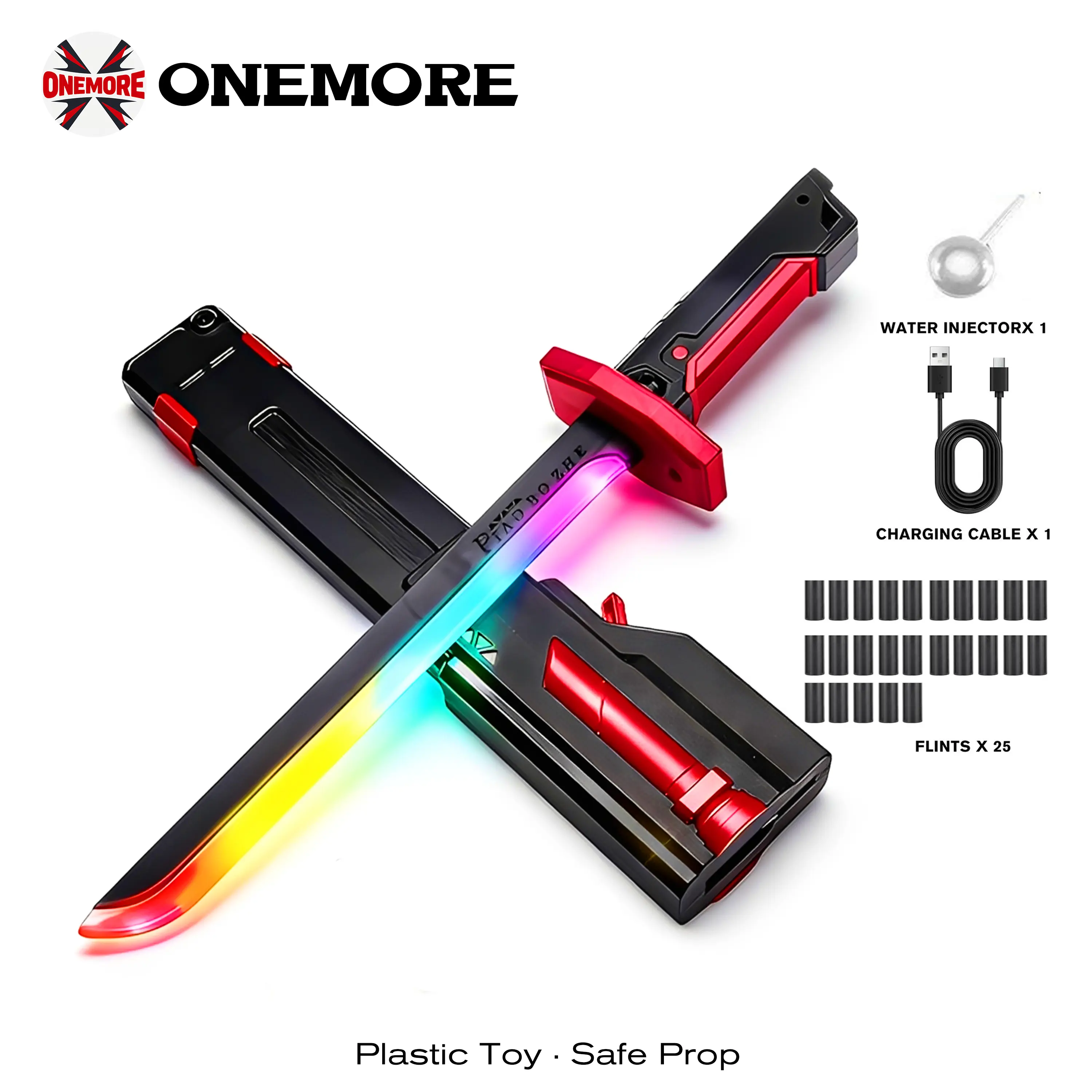 17"DKD Cyberpunk SparkBlade Lightsaber Toy SparkEdition with Sound & Fog, Eight-Color Streaming LightEffect, Type-C Rechargeable for Rave, Cosplay & Display Perfect Halloween gifts