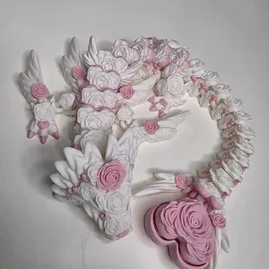 3D Printed Pink and White Dragon with Clicky Tail - Unique Decorative Figurine