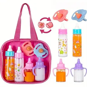Magic Simulation Baby Doll Feeding Set 6-piece Portable, used for pretend play, baby care toys, with a bottle and juice cup, suitable as a gift for children who enjoy pretend play and are under 3 years old, with fluid-disappearing effect