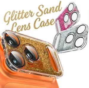 Deals For You Days Glitter Sand Flow Case Snap-On Camera Lens Cover for iPhone 17 Pro/17 Pro Max Includes 3X HD Lens Protectors Anti-Scratch Cap Easy Click Lock Design Decorative Caps