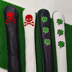 Golf Alignment Rod Cover with Skull Embroidery Design PU Waterproof Leather Aiming Training Aid Headcover Fits Most Standard Alignment Rods