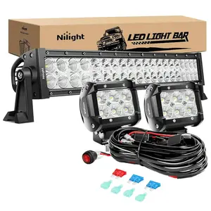 Nilight 22 Inch 120W Double Row Spot Flood LED Light Bar | 2Pcs 4 Inch 18W Flood LED Pods | 16AWG Wire 3Pin Switch Led Backlights, Led Work Light, High Power Output