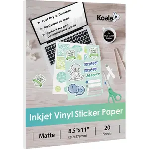 Printable Vinyl Sticker Paper for Inkjet Printer - 20 Sheets Matte White Waterproof 8.5x11 Inch, Works with Cutting Machine