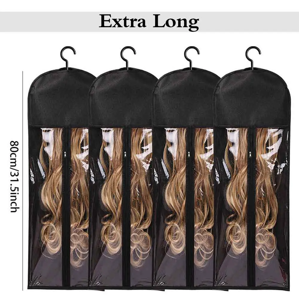 Wig Storage Bag Extra Long 80Cm Wig 4Pcs Pack Wig Storage Bags,Wig Storage Bags With Hanger Clear Viewing Window