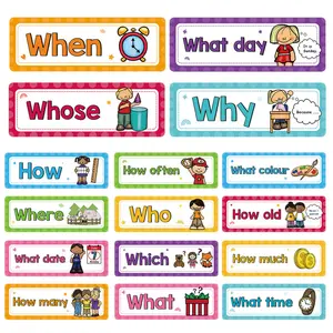 16 Question Word Cards Set, English Learning Tool, Classroom Wall Decor, Preschool Teaching Aid, Home and Game Room Educational Supplies