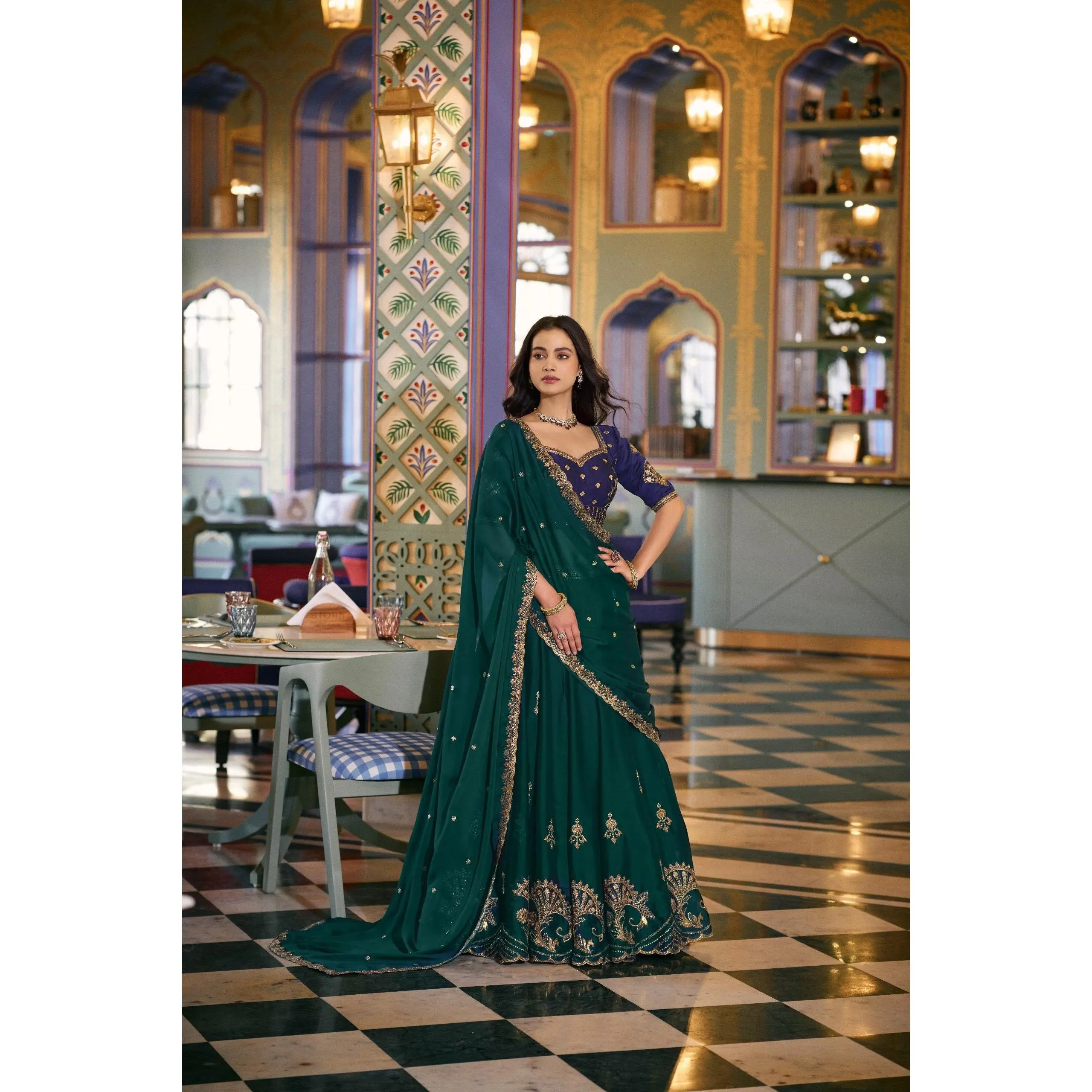 Women's Rangoli Silk Stitched Lehenga Choli - Traditional Festive Wedding Dress with Sequin Embroidery, Can Can Stitching, Floor-Length Flare, Unstitched Crepe Blouse, Drawstring, Zip, Up to 42 Plus Size, Sequined