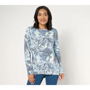 Denim & Co. Soft Blend Knit Printed Long Sleeve Pullover