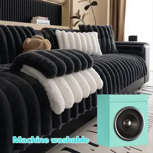 Solid Colour Plush Sofa Cover 1PC, Pet-Friendly Extra Thick Couch Protector, Soft Fluffy Faux Fur Sofa Pad, Non-Slip Machine Washable Anti-Scratch Furniture Throw for Living Room, Sectional, Loveseat & 3-Seater, Sofa Slipcover