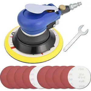 6 Inch Air Random Orbital Sander, Pneumatic Palm Sander tool with 10 count Sandpapers, Air Sanders For Auto  Work By