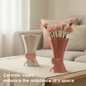 Cute Bowknot Design Ceramic Material Vase, Multi-Use Decorative Vase for Living Room, Wedding & Daily Use, Elegant Home Décor Accessory
