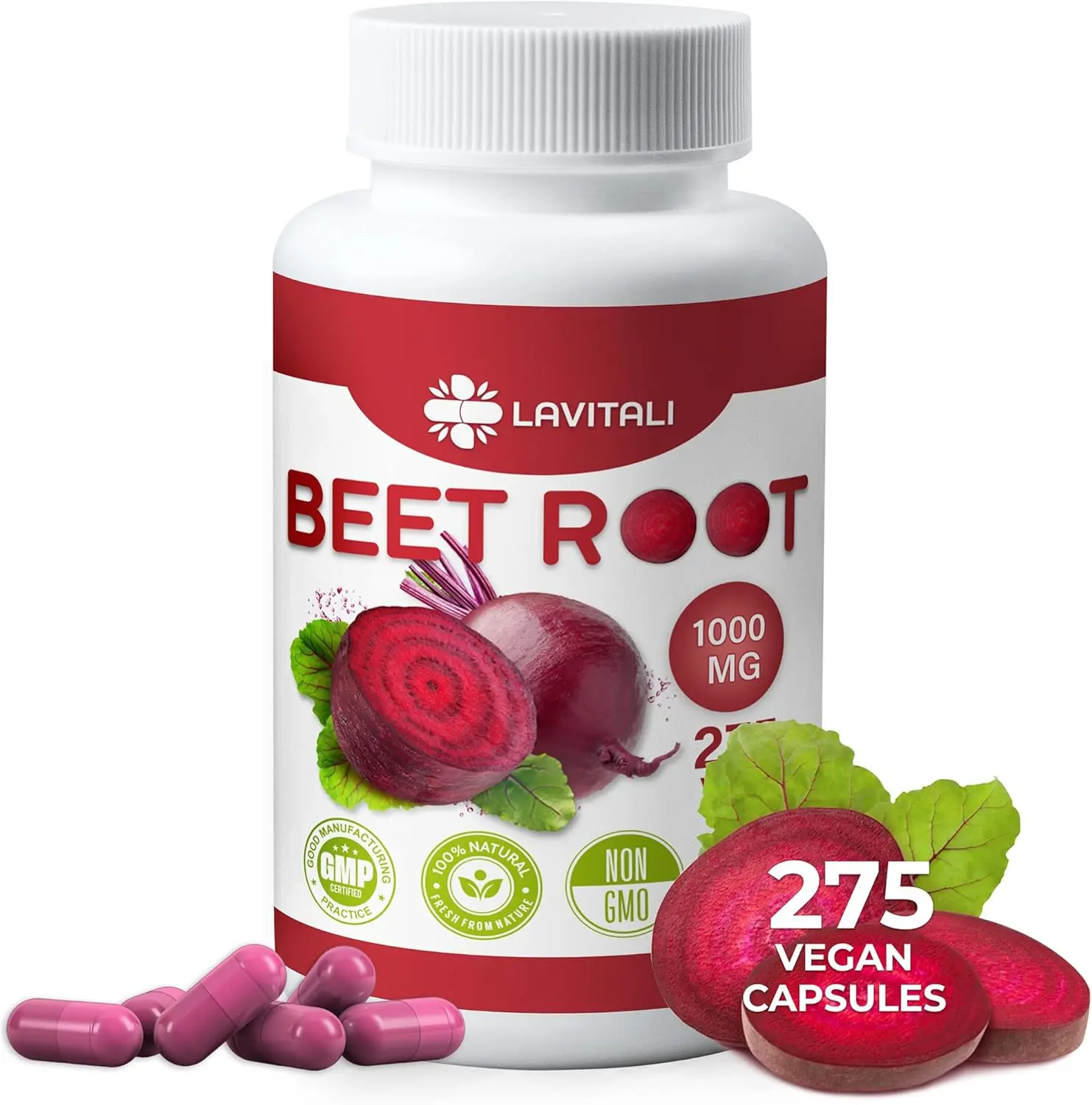 275 Beet Root Extract Capsules, 1000mg per Serving, 100% Natural & Pure from Beet Root, No Gluten, No Sugar, Vegan Capsules, High Concentrated Herbal Beet Root Extract.
