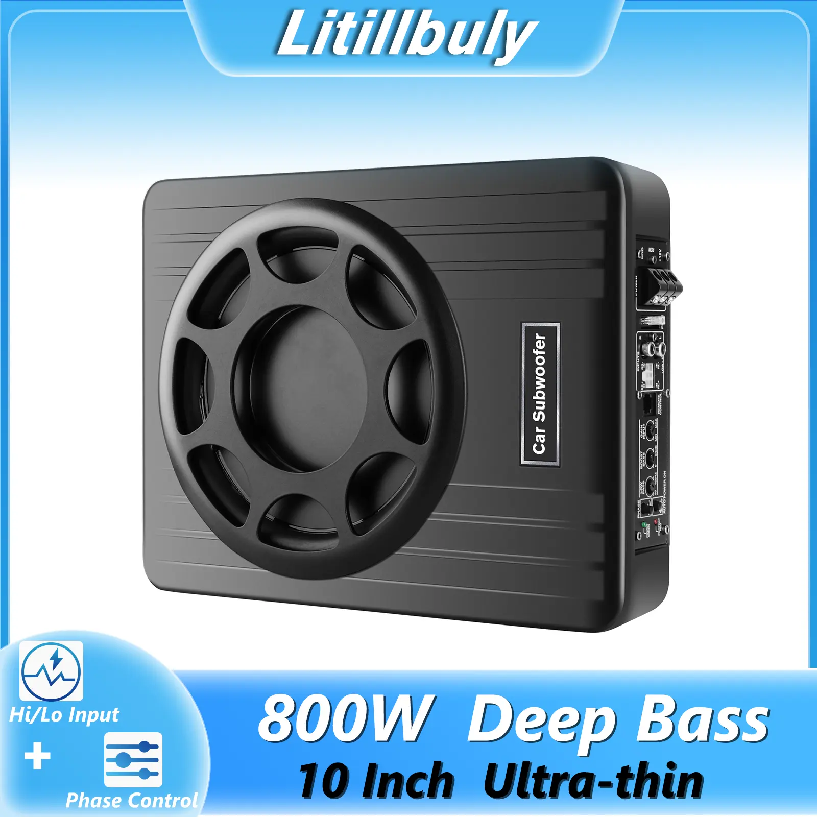 litillbuly 10 Inch Car Subwoofer,Slim Under Seat Car Subwoofer Powered, High/Low Level Input, Car/Truck Car Audio Subwoofer Sub Built in Amplifier Under-Seat Ultra-Thin