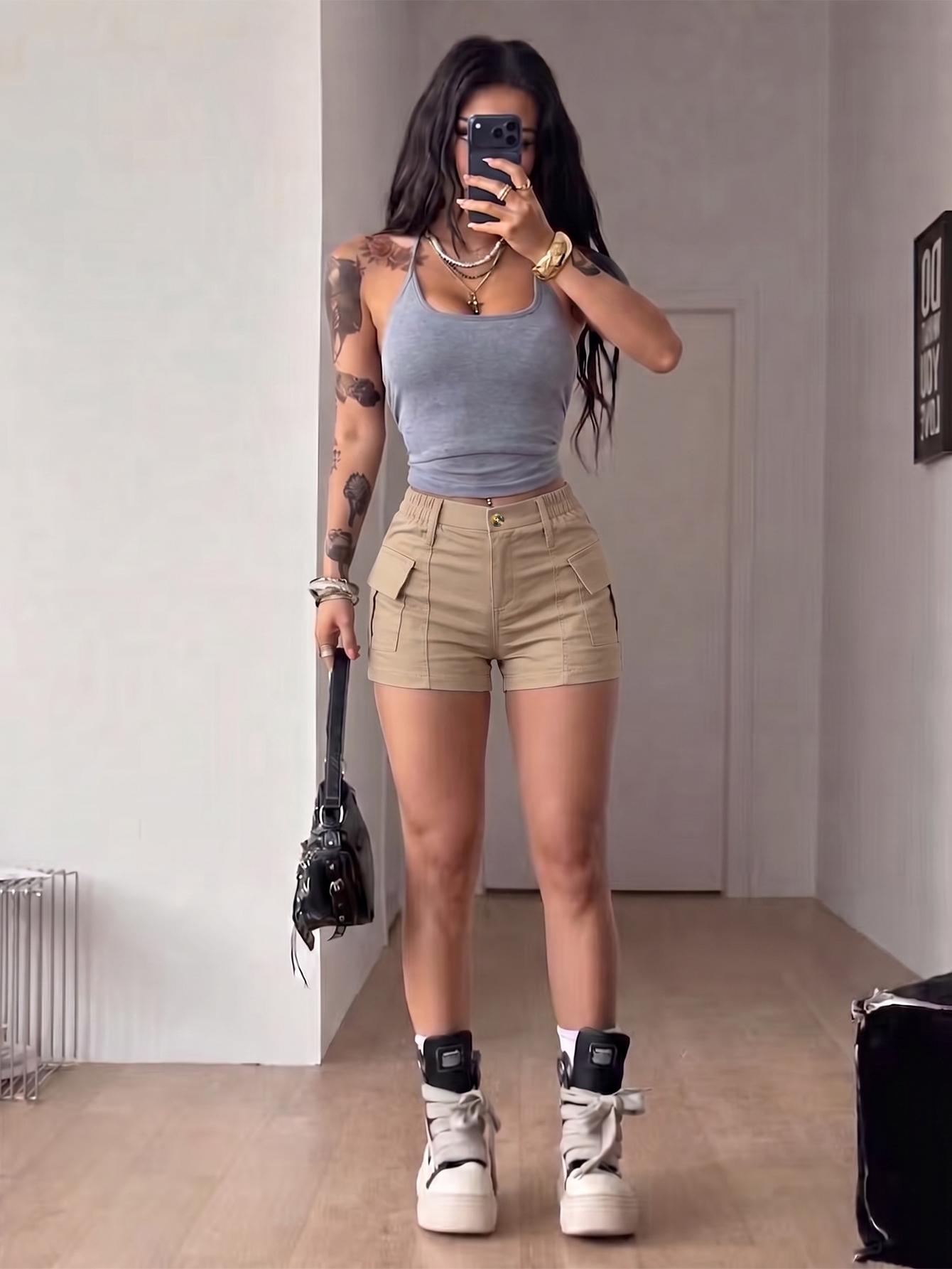 3-pack women&rsquo;s shorts new summer cargo shorts, American vintage low rise slim fit booty shorts; simple everyday comfortable shorts; sporty casual bottoms; stylish vibe, easy flat styling Womenswear