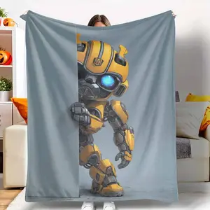 Yellow Robot Flannel Blanket Futuristic Mechanical Design Print Soft Warm Durable Anti‑Pilling Cozy Texture Perfect for Bedroom Living Room Office Sofa Decoration or Gift tiktokshopspringglowup