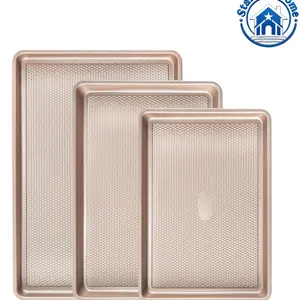 Non-stick Baking Pan Set, 3 Counts/set Diamond Texture Cookie Baking Pan for Oven, Jelly Roll Tray, Easy Clean Baking Pan