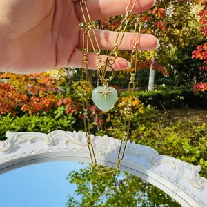 OT Chain Healing Stone Pendant Collection Elegant Crystal Necklace with Amethyst Rose Quartz Green Aventurine Tiger's Eye White Jade Lapis Lazuli Obsidian for Everyday Wear or Gift Stainless Steel 18"