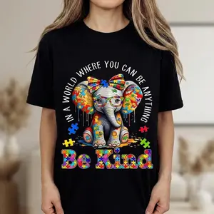 Kind Animal Puzzle Pieces Crew Neck T Shirt with Be Kind Print for Women and Girls Easy to Match with Jeans Shorts or Leggings