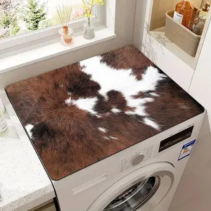 Cow Pattern Washing Machine Cover, 1 Count Dust Proof Washing Machine Mat, Soft Water Absorbent Mat for Kitchen Bathroom Home Storage
