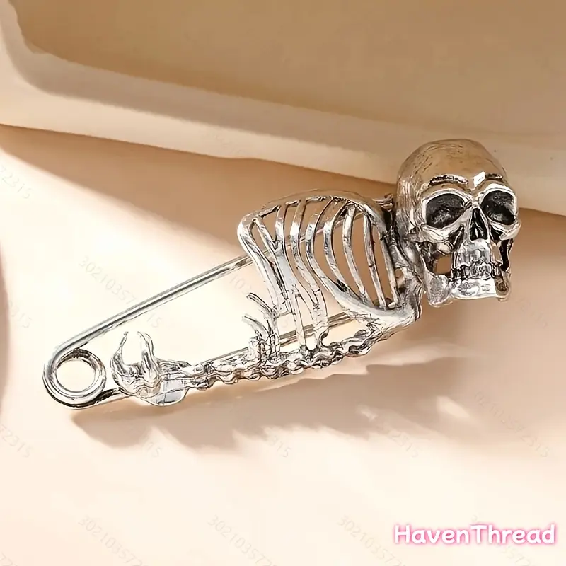 Vintage Punk Skeleton Brooch - Women's Gothic Statement Accessory for Halloween Parties, Sports & Outdoor Clothing Accent, Pins, Funky, Female, Events, Skeleton Motif, Punk Gothic, 1Pc