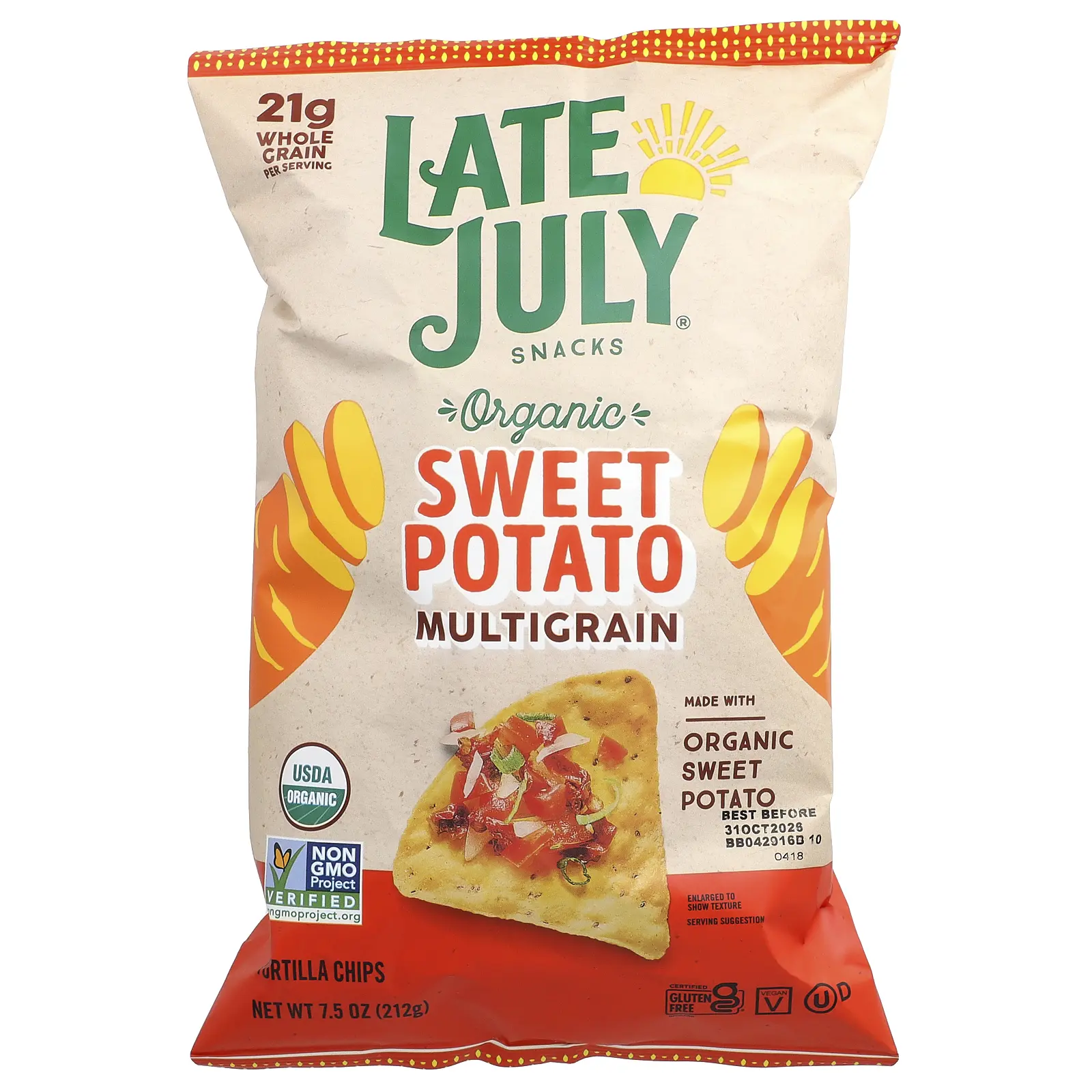 Late July Organic Multigrain Tortilla Chips, Sweet Potato, 7.5 oz (212 g)
