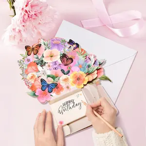 3D Pop Up Birthday Card with Lights & Music for Women, Lily Bouquet and Butterfly Greeting Card, Unique Birthday Gift for Mom Wife Daughter
