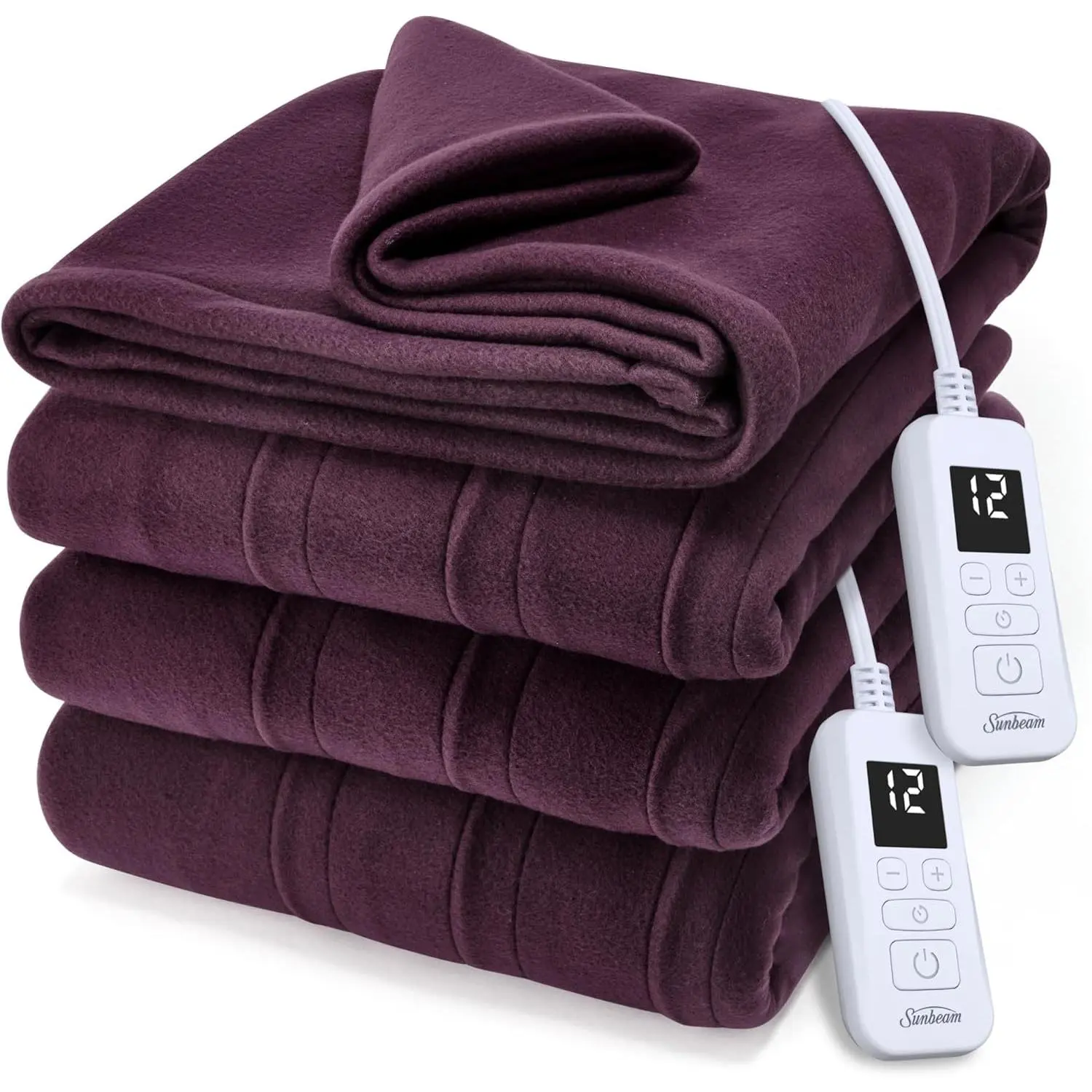 Sunbeam King Size Plain Polyester Fleece Heating Blanket (90"x100") - Digital Temp Control, Adjustable Thermostat, 12 Heat Settings, 12-Hour Auto Shut-Off, Fast Heating, Machine Washable, 5-Year Warranty, Claret - Ideal for Bedroom Decor & Cozy Setup, Hea