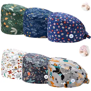 6 Pack Adjustable Nurse Scrub Caps for Women Breathable Nursing Caps with Cute Patterns in Assorted Designs Style Breathable Material