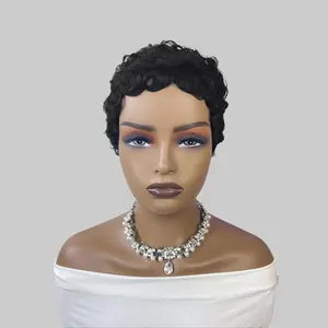 OPQHAIR Pixie Cut Wig Human Hair for Women, Short Loose Curly Wig with Bangs and Layered Waves, Glueless Rose Net Design, Stylish One-Piece Wig for Daily Party and Special Occasions